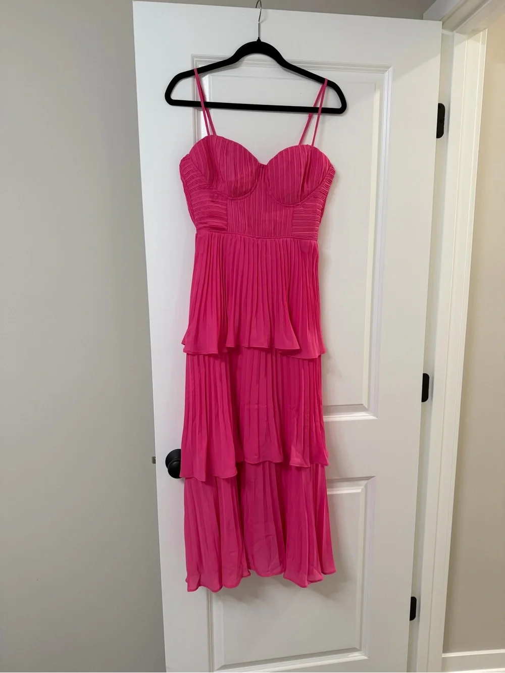 Lulu's Fuchsia Tiered Pleated Midi Dress